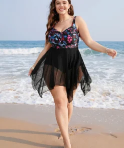 Floral Print Drawstring Sculpt Waist Mesh Hanky Hem Swim Dress 17 Floral Print Drawstring Sculpt Waist Mesh Hanky Hem Swim Dress -Clothing Shop 199382261 qs