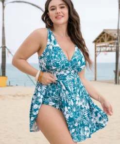 Floral Sculpt Waist V Neck Ruffle Hem Swim Dress 18 Floral Sculpt Waist V Neck Ruffle Hem Swim Dress -Clothing Shop 199621922 md