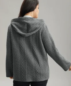 Contrast Cable Knit Pocket Hooded Jacket -Clothing Shop 199717972 eu