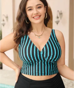 Striped Contrast Adjustable Straps Wrap Bikini Top