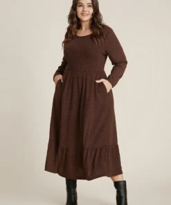 Solid Pocket Rib Knit Ruffle Hem Dress Without Belt -Clothing Shop 1 28f16677 b441 4bd6 86d3 3018ab9176b4