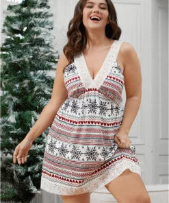 Snowflake Print Contrast Lace Backless Short Dress