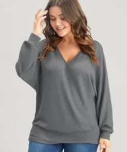 Solid Waffle Knit Wrap Long Sleeve T-shirt