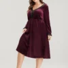 Solid V Neck Lace Velvet Night Dress