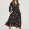 Floral Lantern Sleeve Pocket Tie Neck Shirred Midi Dress -Clothing Shop 1 87392e28 9748 43fa bea6 9176792de98f