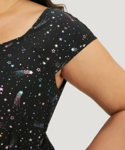 Star Glitter Pocket Ruched Square Neck Dress -Clothing Shop 200715317 ut