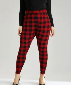 Plaid Elastic Waist High Rise Skinny Leggings -Clothing Shop 201075372 wj
