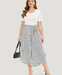 Striped Print Belted Wrap Hem Loose Pants -Clothing Shop 201315736 te d134fe8e 5997 492a 8e2c 13a9a83c923d