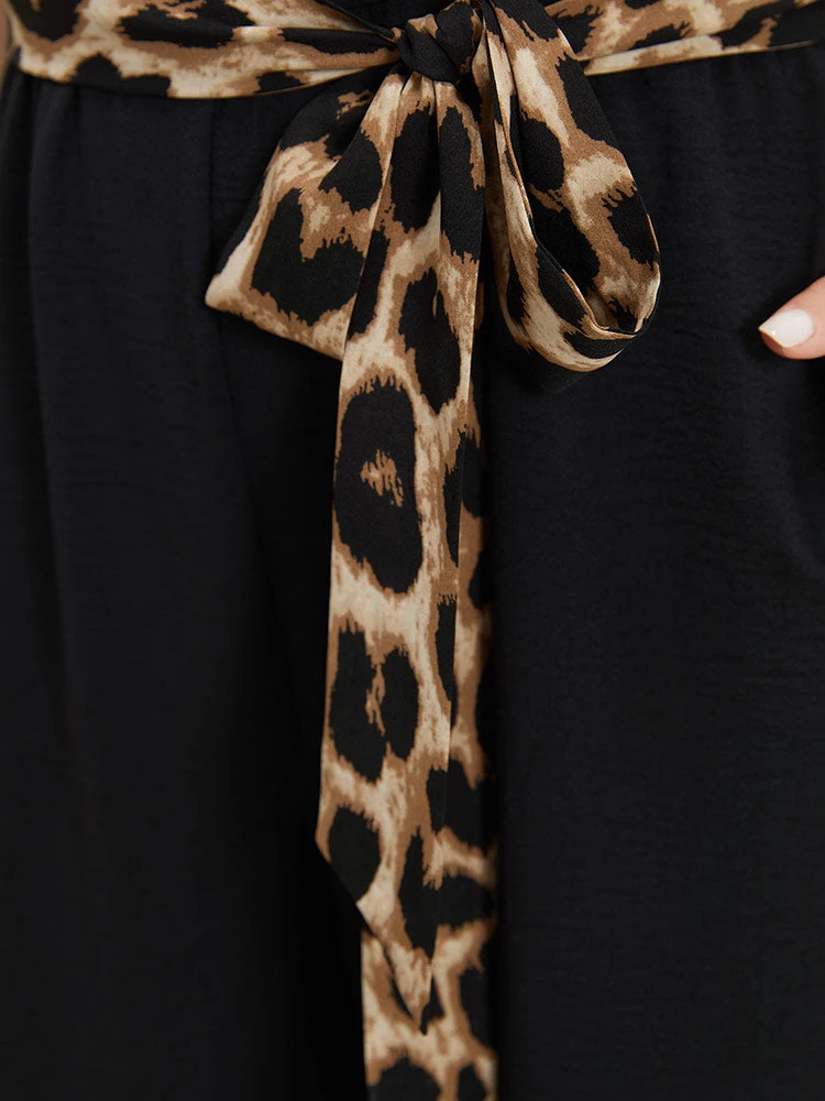 Leopard Patchwork Pocket Belted Ruffle Sleeve Jumpsuit 11 Leopard Patchwork Pocket Belted Ruffle Sleeve Jumpsuit - Image 9