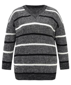 V Neck Striped Contrast Heather Pullover 15 V Neck Striped Contrast Heather Pullover -Clothing Shop 201467861 xt