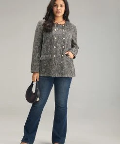 Tweed Plisse Double Breasted Flap Pocket Coat -Clothing Shop 201555630 mq