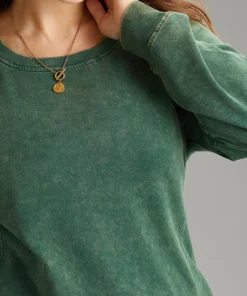 Solid Vintage Round Neck Sweatshirt -Clothing Shop 201557336 rm