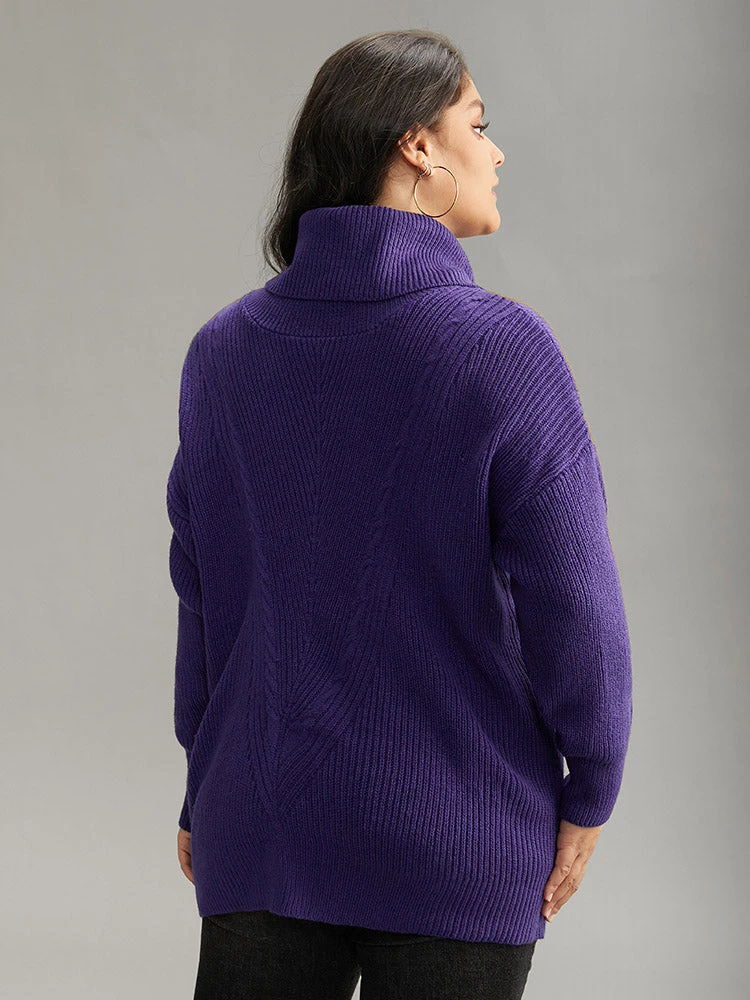 Plain Turtleneck Texture Elastic Cuffs Pullover 4 Plain Turtleneck Texture Elastic Cuffs Pullover - Image 2