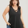 Plain Crisscross Deep V Neck Tank Top -Clothing Shop 201680186 mw