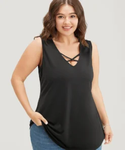 Plain Crisscross Deep V Neck Tank Top