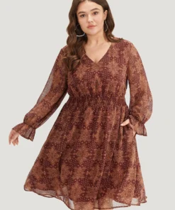 Bandana Print Elastic Waist Flutter Trim Dress -Clothing Shop 201689154 nj