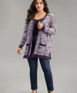 Heather Split Side Patched Pocket Cardigan -Clothing Shop 201731550 zd