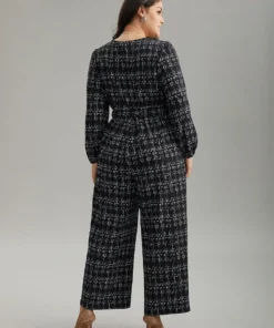 Textured Button Up Elastic Waist Belted Jumpsuit -Clothing Shop 201845804 ca