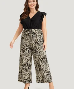 Zebra Patchwork Contrast Ruffle Cap Sleeve Pocket Jumpsuit 14 Zebra Patchwork Contrast Ruffle Cap Sleeve Pocket Jumpsuit -Clothing Shop 202103099 bp