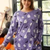 Halloween Bat Print Crew Neck Sleep Top -Clothing Shop 202352519 ui