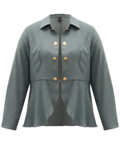 Plain Metal Button Detail Asymmetrical Hem Pleated Jacket -Clothing Shop 202678053 tr 32334490 a26b 4122 8e25 a29d83052784