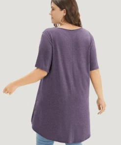Plain V Neck Wrap High Low Hem T-shirt -Clothing Shop 203664984 ep ffb498b6 3b8b 4d70 896f a41edeac3eb5
