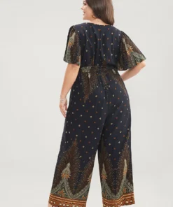 Bandana Print Ruffles Sleeve Belted Wrap Pocket Jumpsuit -Clothing Shop 203668172 sq