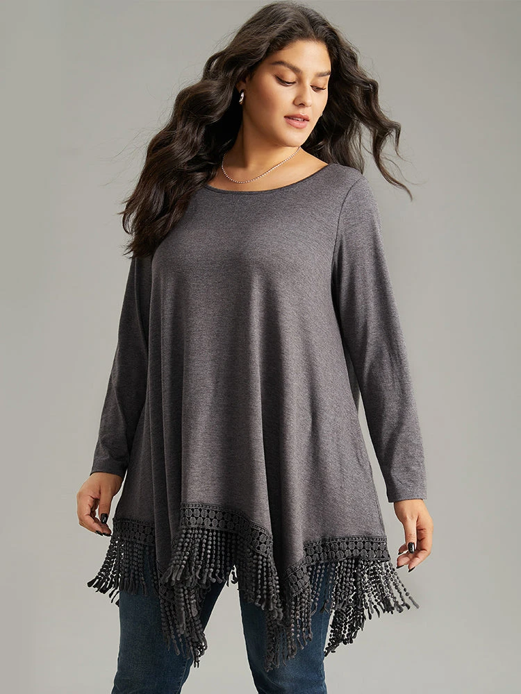 Solid Tassels Trim Pocket Asymmetrical Hem T-shirt 7 Solid Tassels Trim Pocket Asymmetrical Hem T-shirt - Image 5
