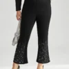 Rhinestone Elastic Waist Bootcut Pants -Clothing Shop 203687104 uf