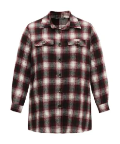 Plaid Button Through Pocket Coat -Clothing Shop 203725674 vo