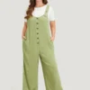 Striped Pocket Button Through Overall Jumpsuit -Clothing Shop 204026015 ef