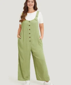 Striped Pocket Button Through Overall Jumpsuit