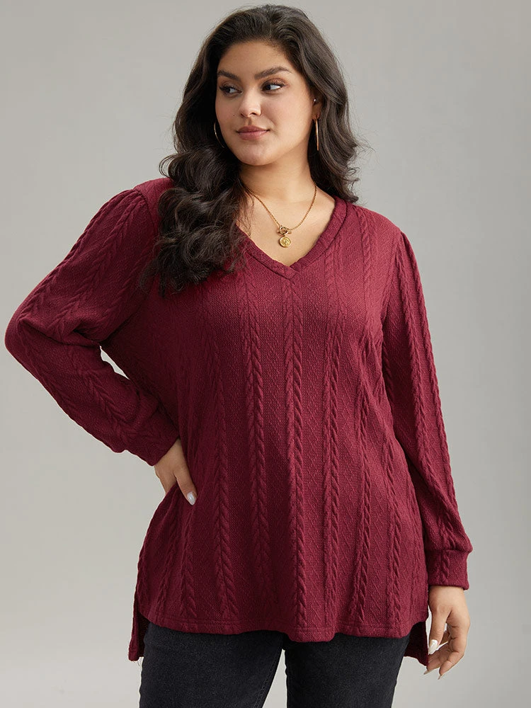 Plain Cable Knit Elastic Cuffs Sweatshirt 5 Plain Cable Knit Elastic Cuffs Sweatshirt - Image 3