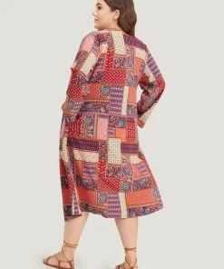 Halloween Bandana Print Open Front Pocket Maxi Kimono -Clothing Shop 205097266 ni