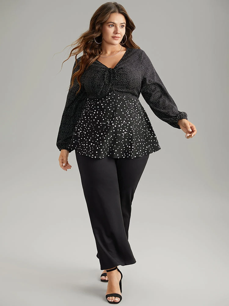 Polka Dot Ruched Ties Lantern Sleeve Blouse 6 Polka Dot Ruched Ties Lantern Sleeve Blouse - Image 4