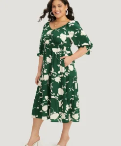Silhouette Floral Print Gathered Pocket Shirred Dress -Clothing Shop 2068477 dt