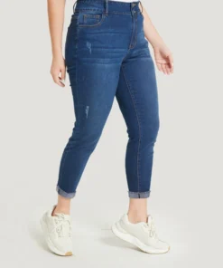 Very Stretchy High Rise Distressed Detail Raw Hem Jeans