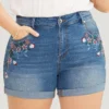Slightly Stretchy Light Wash Floral Embroidered Roll Hem Denim Shorts -Clothing Shop 206943403 al c8ca4576 3472 477a b0ff 411df09ef611