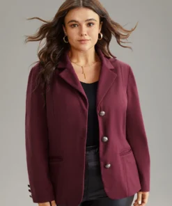 Solid Button Fly Pocket Suit Collar Blazer