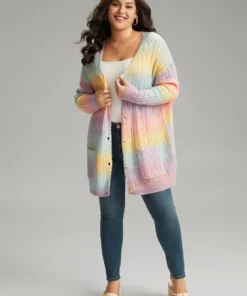Ombre Cable Knit Patched Pocket Cardigan 20 Ombre Cable Knit Patched Pocket Cardigan -Clothing Shop 207241055 jm