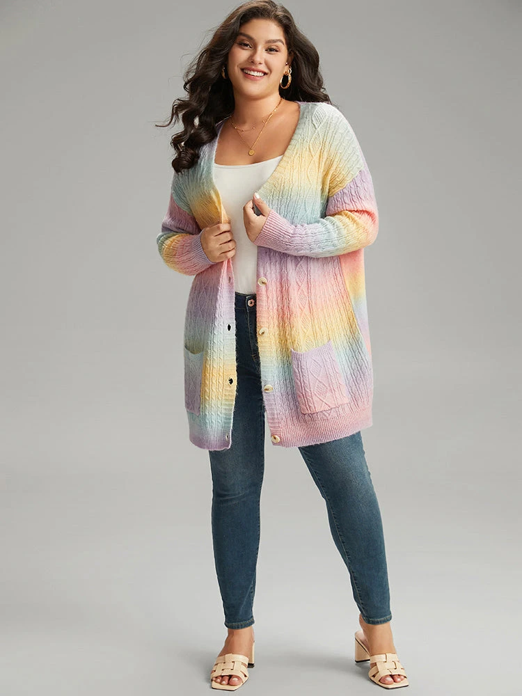 Ombre Cable Knit Patched Pocket Cardigan 8 Ombre Cable Knit Patched Pocket Cardigan - Image 6