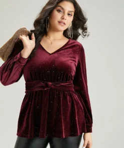 Glitter Sequin Velvet Twist Front V Neck Blouse 21 Glitter Sequin Velvet Twist Front V Neck Blouse -Clothing Shop 207346301 aw