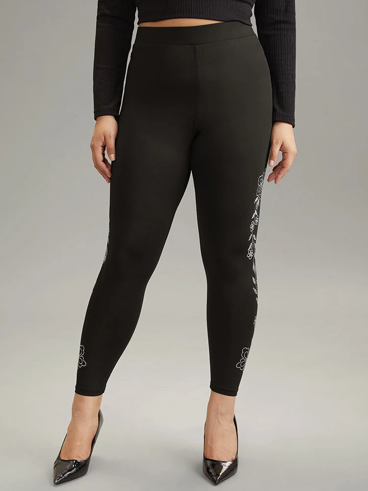 Floral Rhinestone Patchwork High Rise Leggings 5 Floral Rhinestone Patchwork High Rise Leggings - Image 3