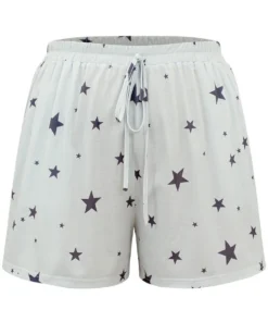 Star Print Elastic Waist Bowknot Sleep Shorts -Clothing Shop 207780017 tp