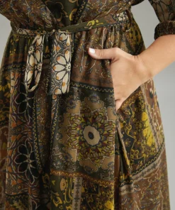 Boho Print Wrap Elastic Waist Belted Dress 16 Boho Print Wrap Elastic Waist Belted Dress -Clothing Shop 2080086 mc