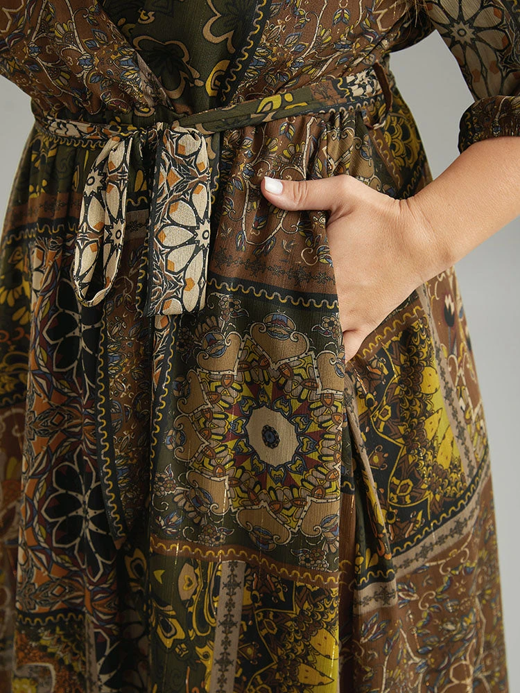 Boho Print Wrap Elastic Waist Belted Dress 9 Boho Print Wrap Elastic Waist Belted Dress - Image 7