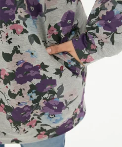 Floral Print Pocket Sweatshirt -Clothing Shop 208236813 cj