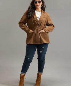 Anti-Wrinkle Drawstring Flap Pocket Blazer -Clothing Shop 208311864 gv