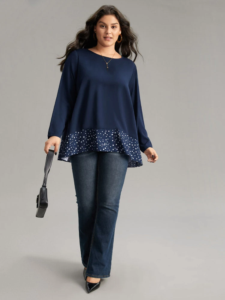 Polka Dot Patchwork Long Sleeve Blouse 6 Polka Dot Patchwork Long Sleeve Blouse - Image 4