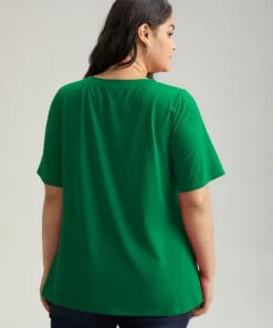 Christmas Cat Print Round Neck T-shirt -Clothing Shop 208928867 gi